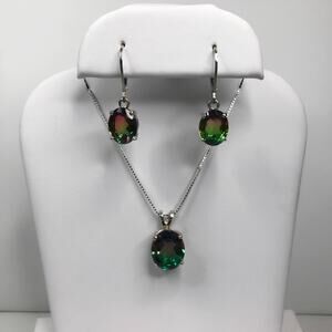Beautiful Watermelon Tourmaline Quartz Necklace & Earrings Set